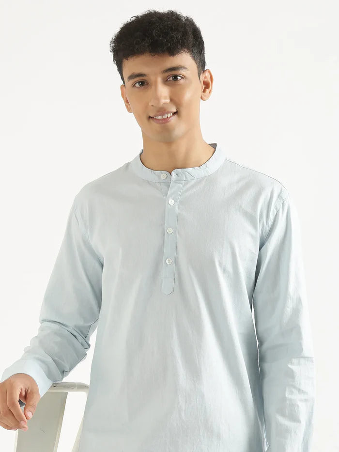 Men Sky Blu Airy Linen Long Kurta