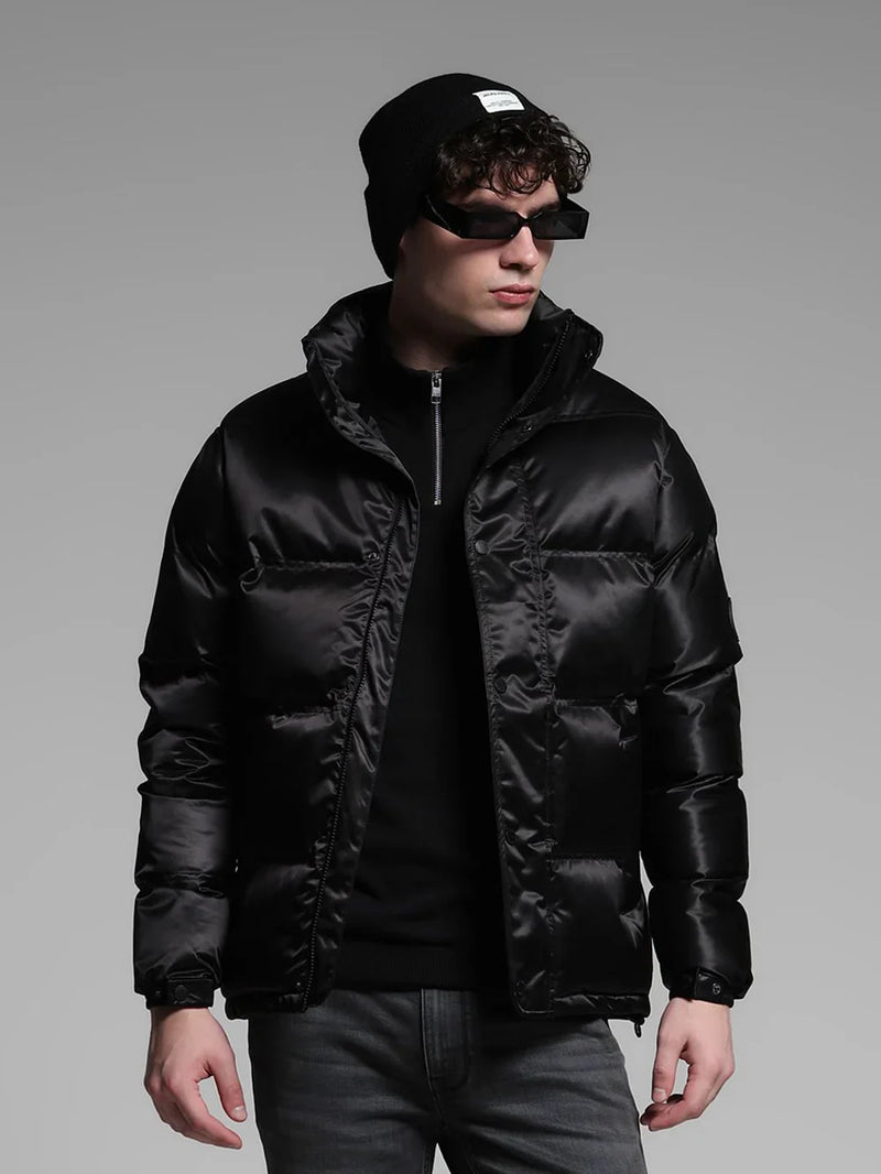 BLACK HIGH RISE PUFFER JACKET