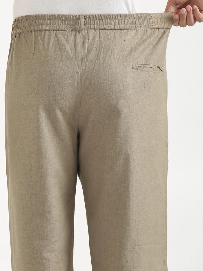 Men Khaki Linen Blend Straight Pant