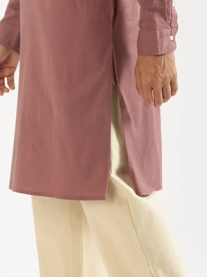 Men Rose Taupe Airy Linen Long Kurta