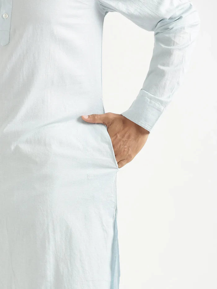 Men Sky Blu Airy Linen Long Kurta
