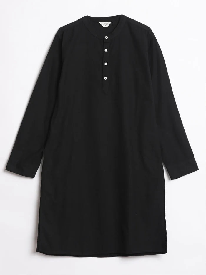 Men Black Airy Linen Long Kurta