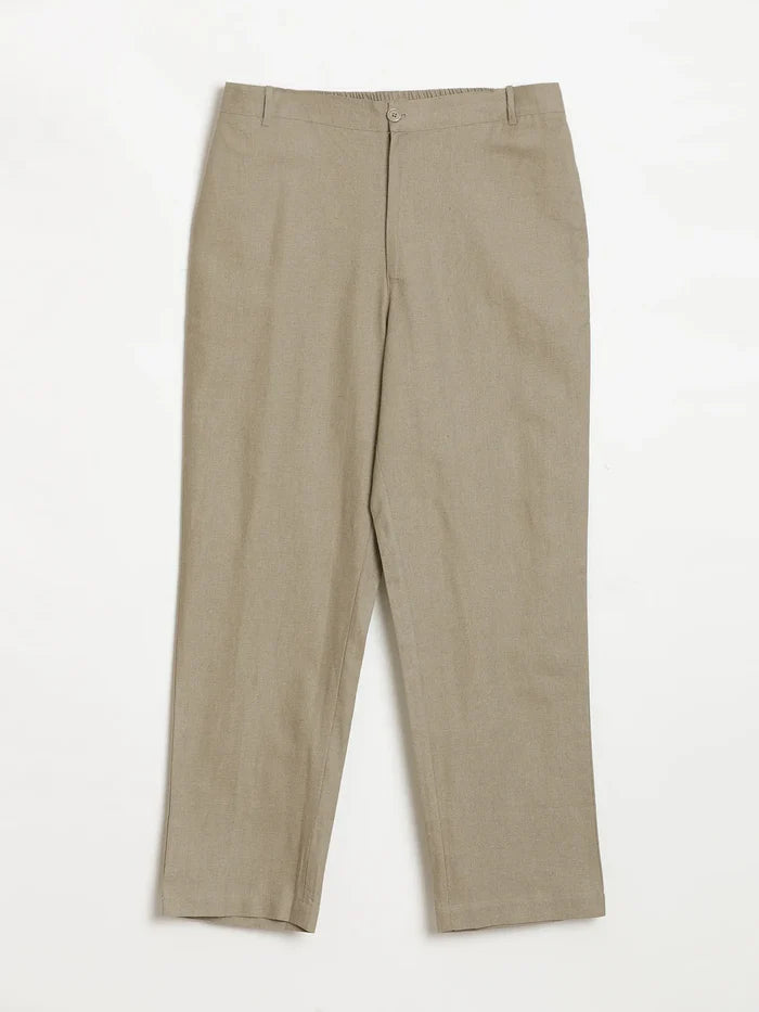 Men Khaki Linen Blend Straight Pant