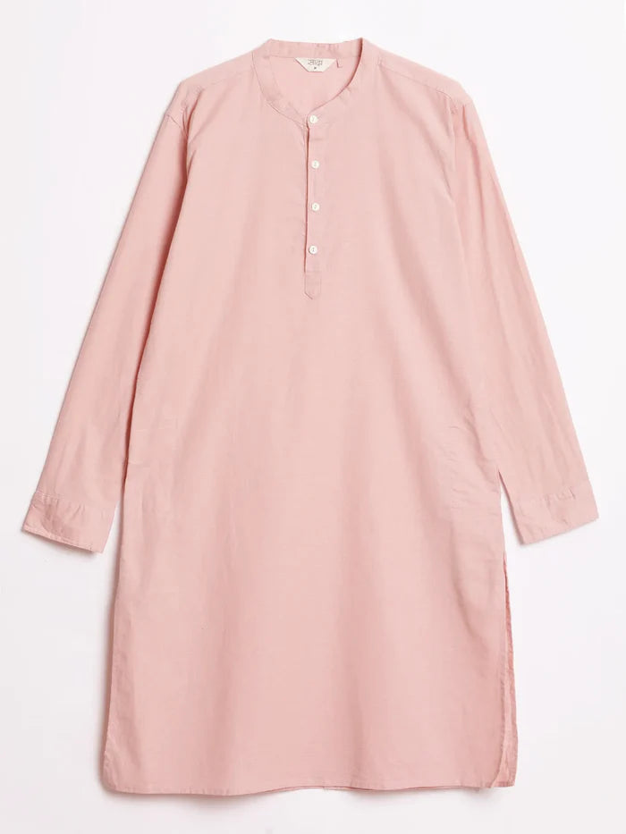 Men Salmon Pink Airy Linen Long Kurta