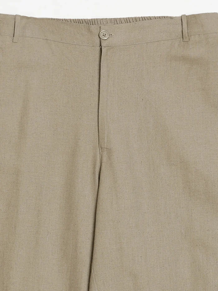 Men Khaki Linen Blend Straight Pant