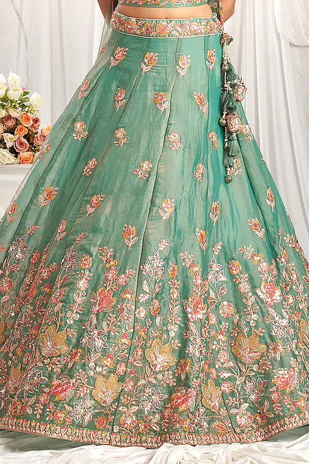 Samyukta Singhania Floral Patchwork Thread Sequin Zari Lehenga Set