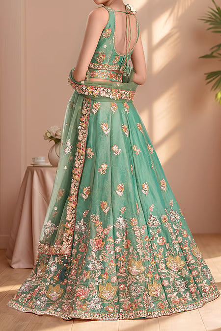 Samyukta Singhania Floral Patchwork Thread Sequin Zari Lehenga Set