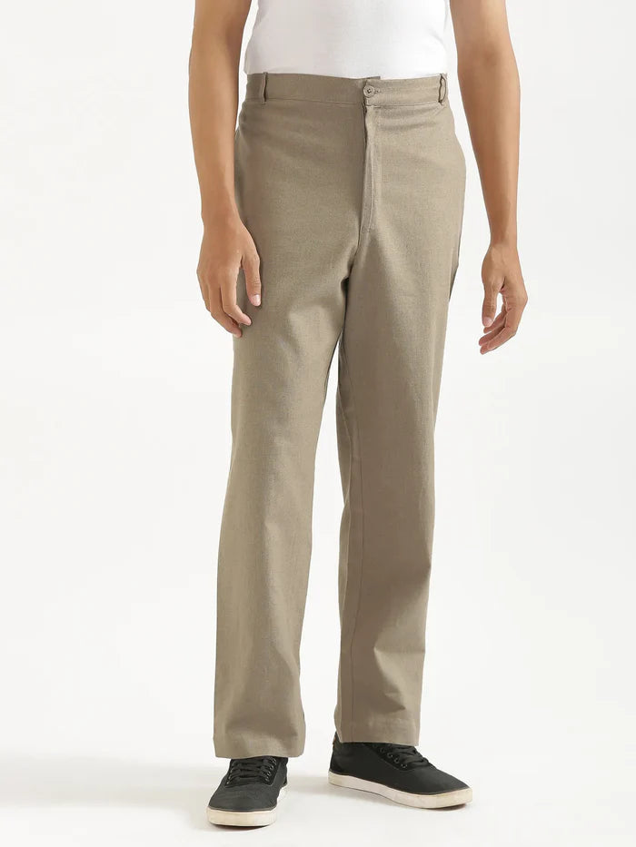 Men Khaki Linen Blend Straight Pant