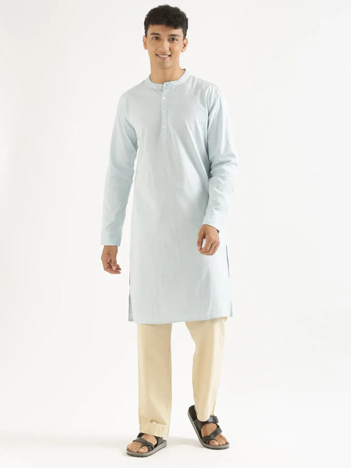 Men Sky Blu Airy Linen Long Kurta
