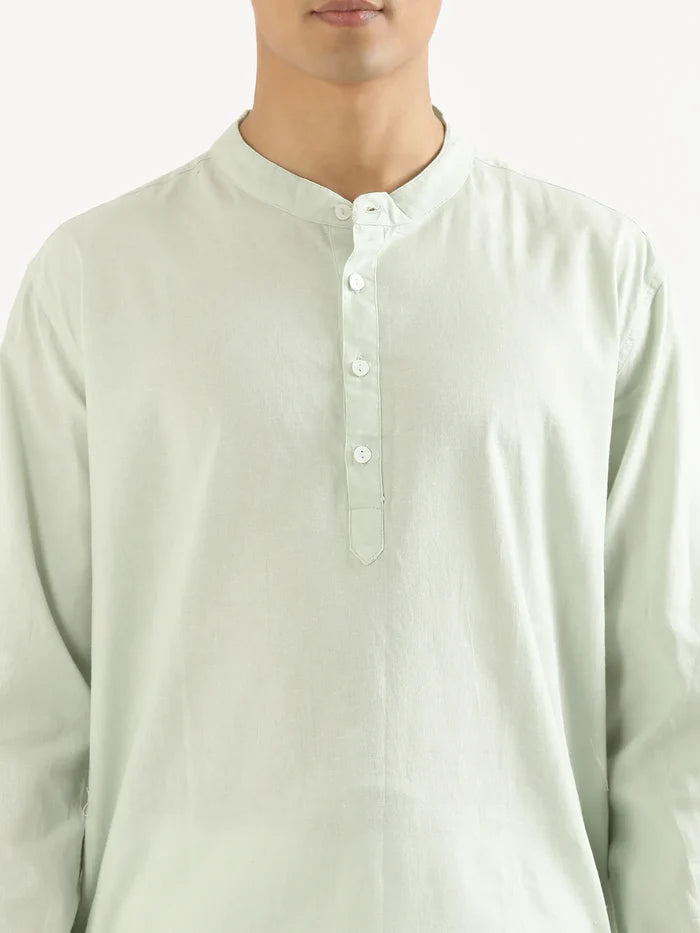 Men Mint Green Airy Linen Long Kurta