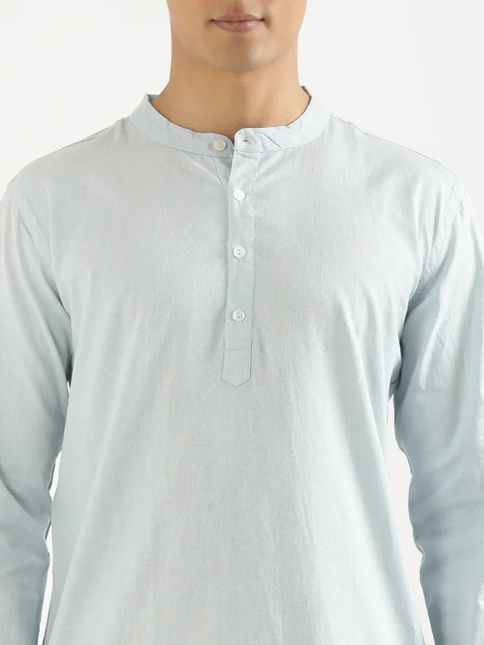 Men Sky Blu Airy Linen Long Kurta