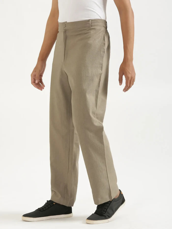 Men Khaki Linen Blend Straight Pant