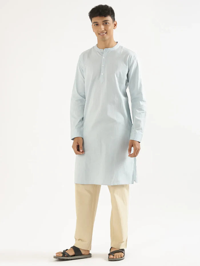 Men Sky Blu Airy Linen Long Kurta