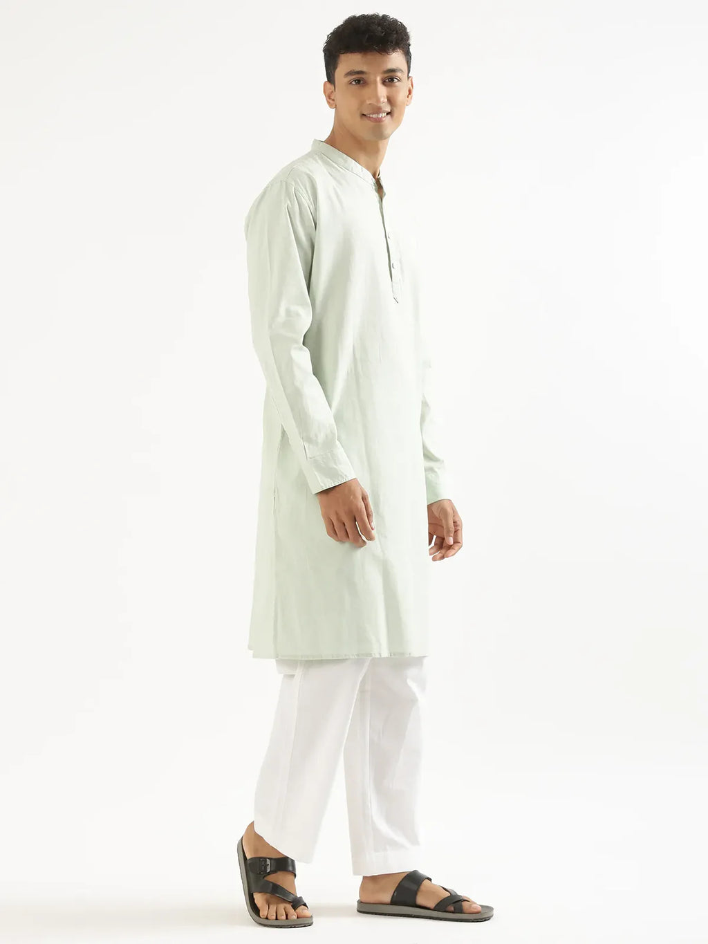 Men Mint Green Airy Linen Long Kurta