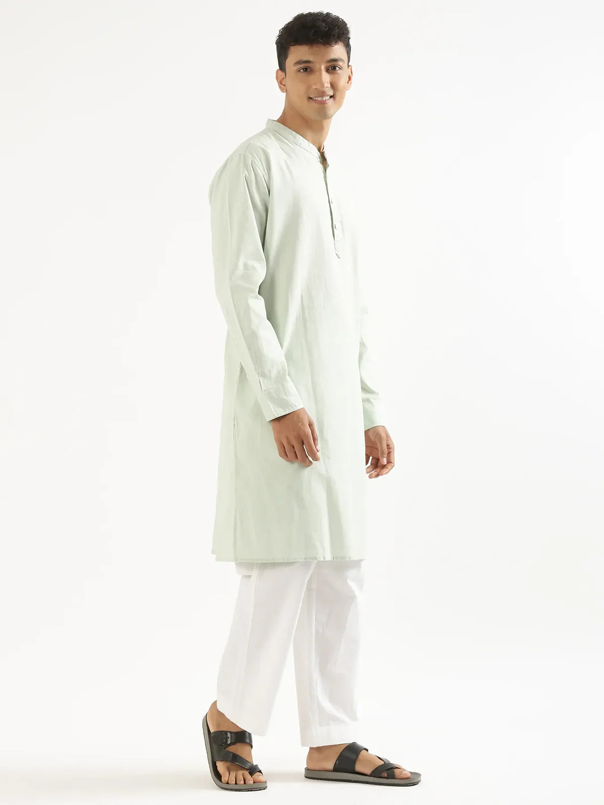 Men Mint Green Airy Linen Long Kurta