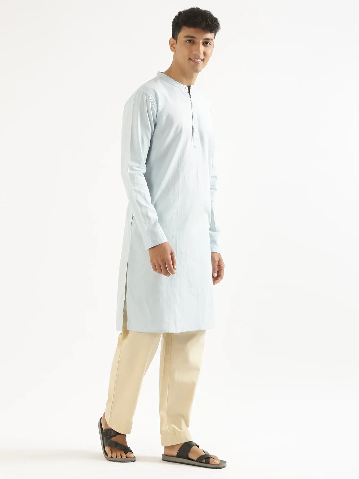 Men Sky Blu Airy Linen Long Kurta