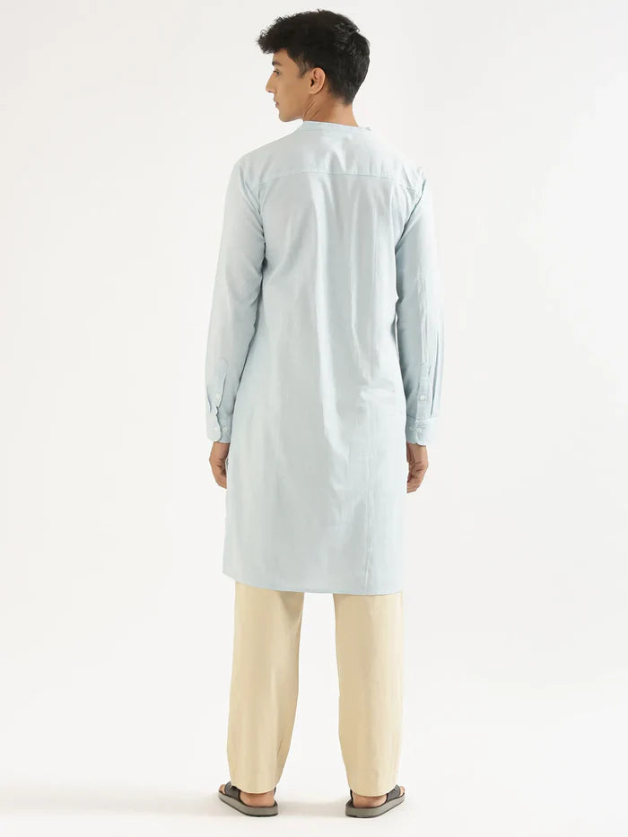 Men Sky Blu Airy Linen Long Kurta