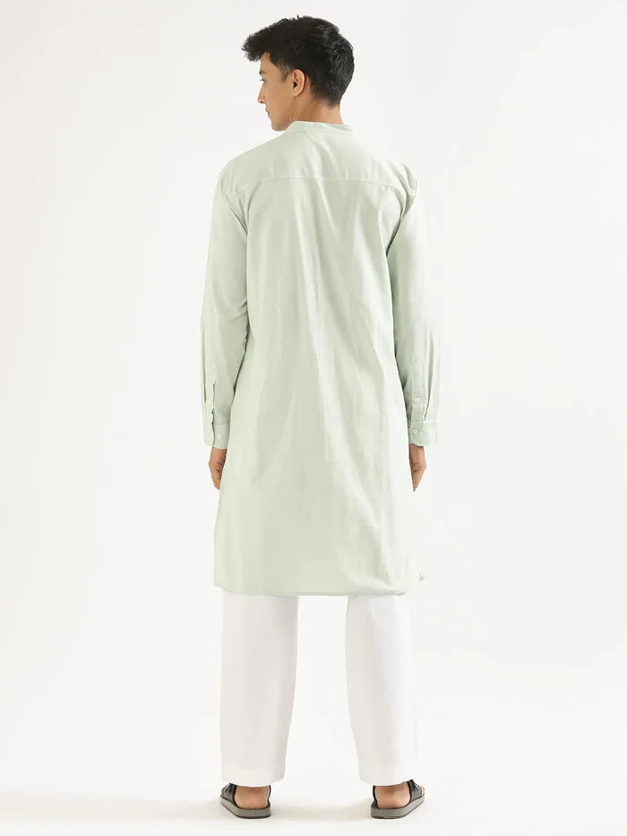 Men Mint Green Airy Linen Long Kurta