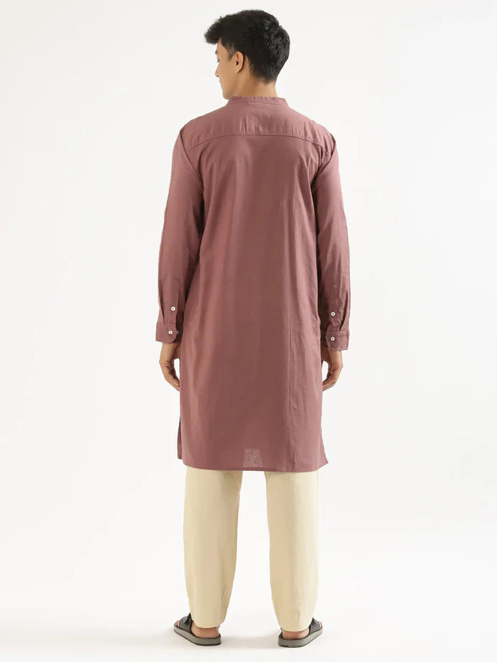 Men Rose Taupe Airy Linen Long Kurta