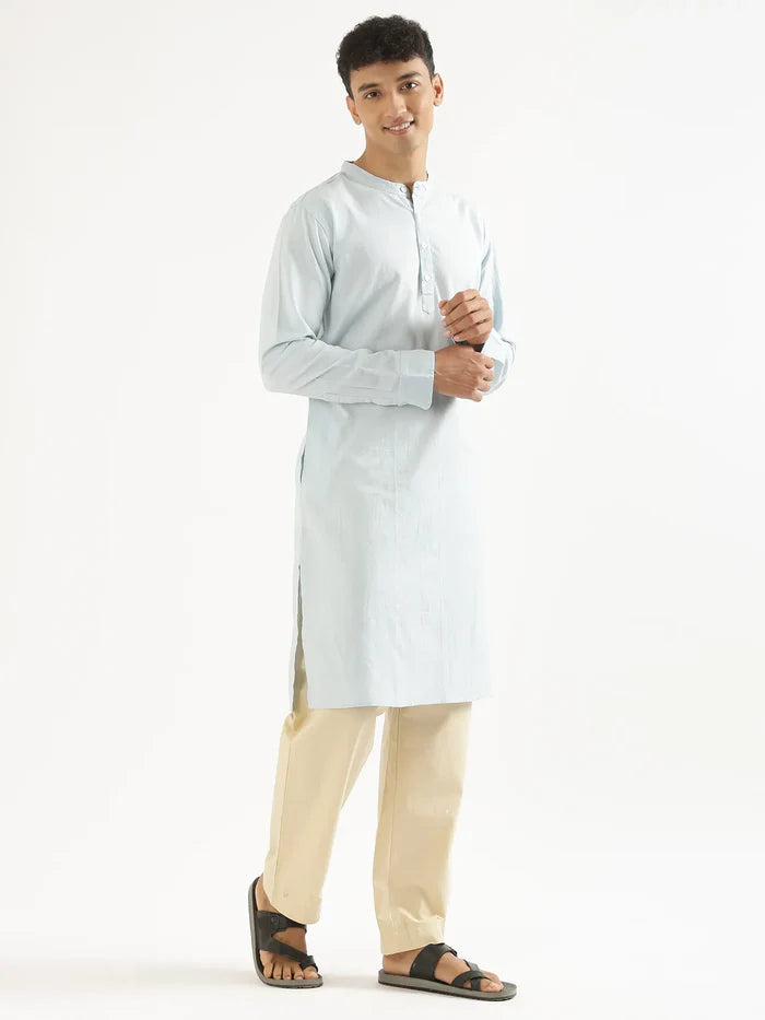 Men Sky Blu Airy Linen Long Kurta