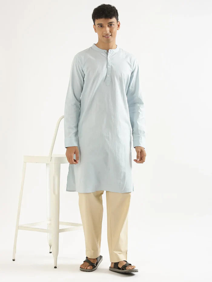 Men Sky Blu Airy Linen Long Kurta