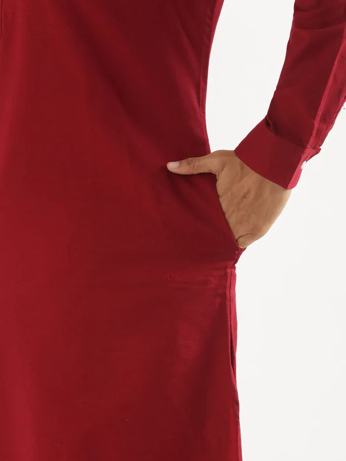 Men Maroon Airy Linen Long Kurta