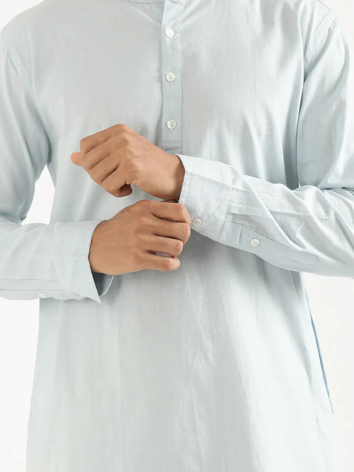 Men Sky Blu Airy Linen Long Kurta