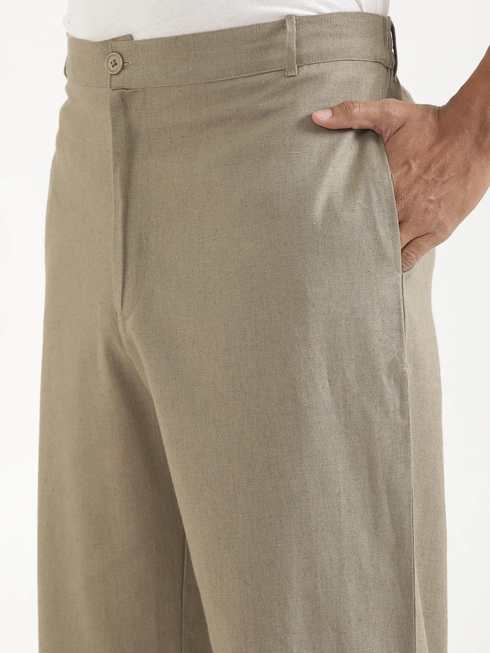 Men Khaki Linen Blend Straight Pant