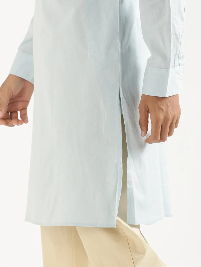 Men Sky Blu Airy Linen Long Kurta