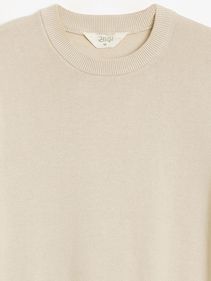 Men Beige Flat Knit Round Neck T-shirt