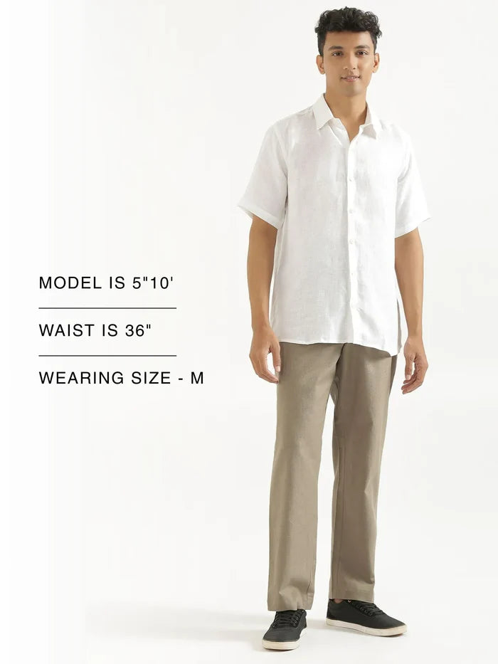 Men Khaki Linen Blend Straight Pant