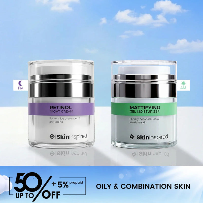 Day & Night Combo For Oily Skin Retinol Night Cream (50g) + Mattifying Gel Face Moisturizer (50g)