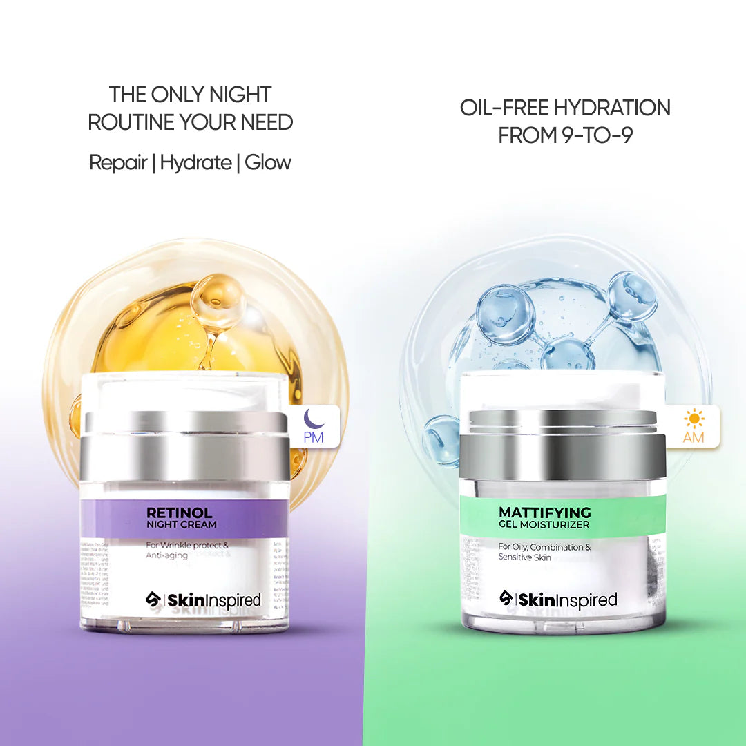 Day & Night Combo For Oily Skin Retinol Night Cream (50g) + Mattifying Gel Face Moisturizer (50g)