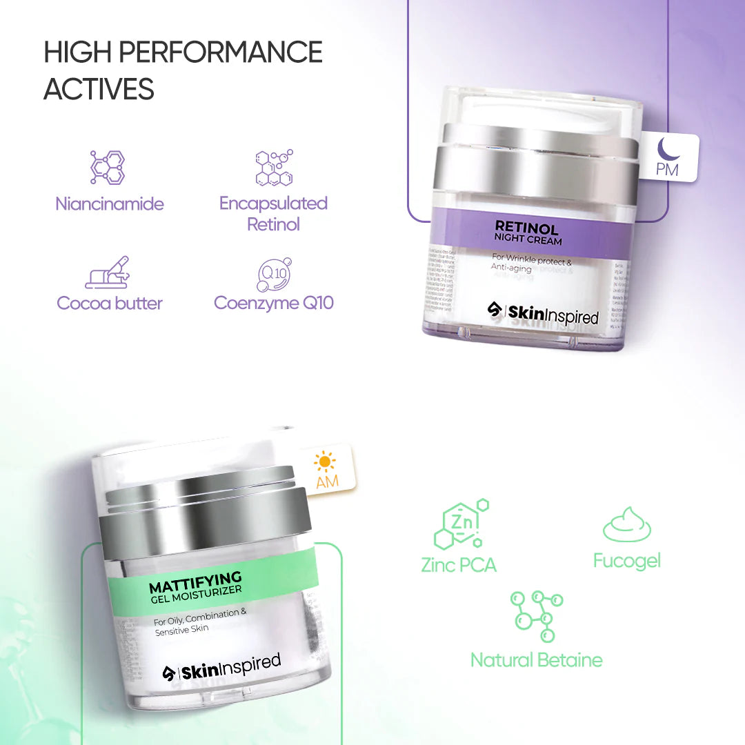 Day & Night Combo For Oily Skin Retinol Night Cream (50g) + Mattifying Gel Face Moisturizer (50g)