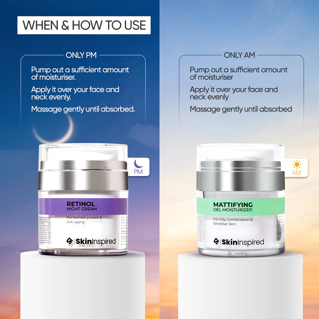 Day & Night Combo For Oily Skin Retinol Night Cream (50g) + Mattifying Gel Face Moisturizer (50g)