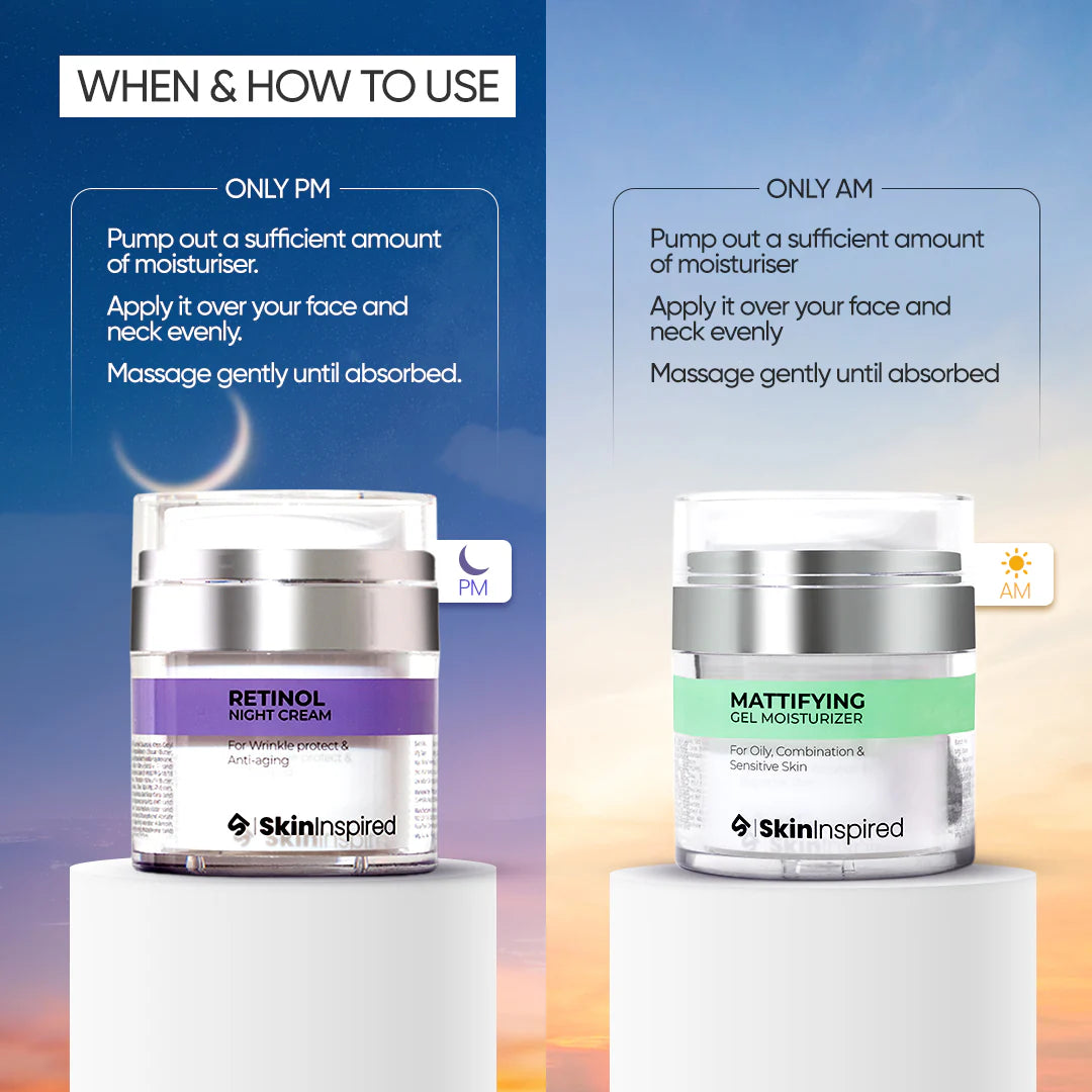 Day & Night Combo For Oily Skin Retinol Night Cream (50g) + Mattifying Gel Face Moisturizer (50g)