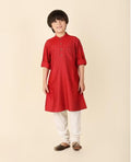 Red Viscose Silk Woven Long Kurta