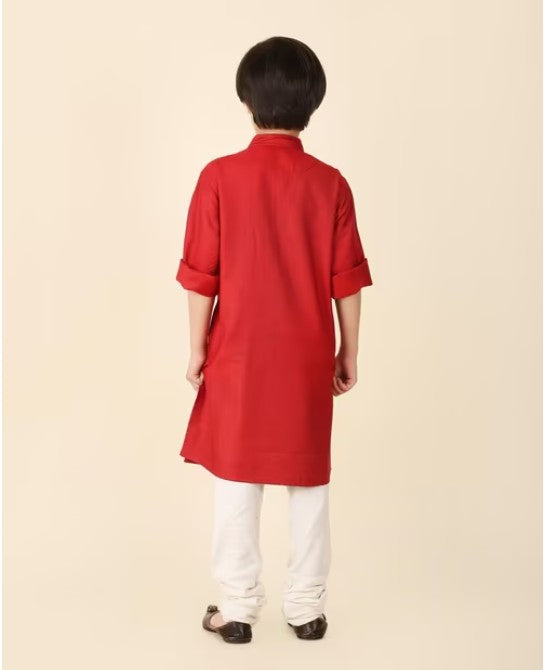 Red Viscose Silk Woven Long Kurta