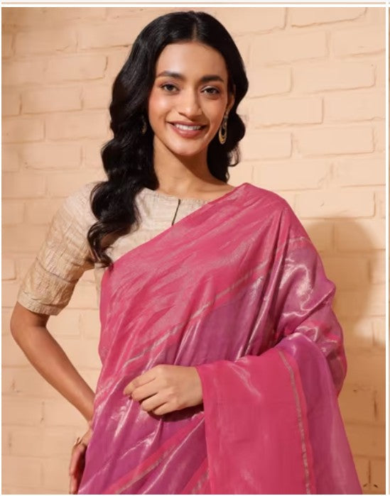 Wine Cotton Silk Hand Woven Sari