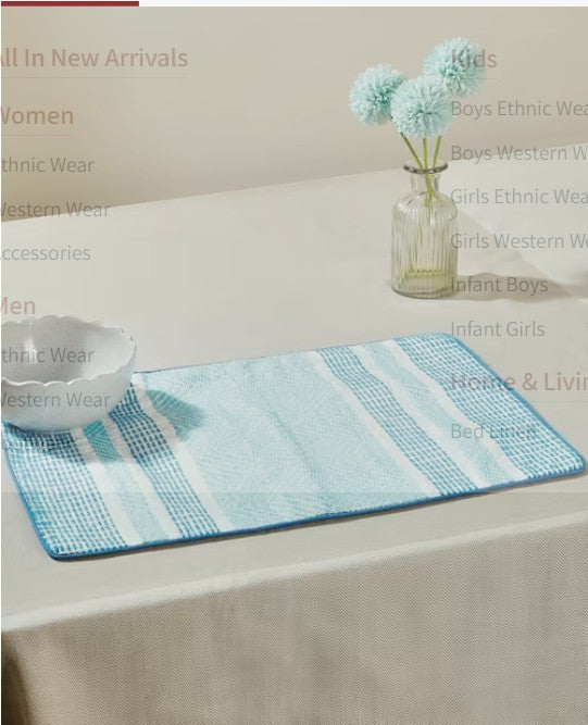 Blue Tarini Polyester Blend Embroidered Mats